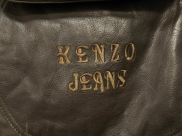 ケンゾー KENZO KENZO JEANS 90’ｓ Vintage レザー ジャケット 牛革 波タグ サイズ F ジャケット 無地 ブラウン フリーサイズ 101MT-2063