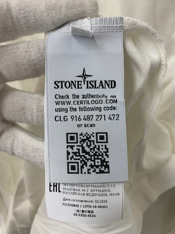ストーンアイランド STONE ISLAND ハイネック 長袖 カットソー ロンT 刺繍 ホワイト Mサイズ 201MT-1402