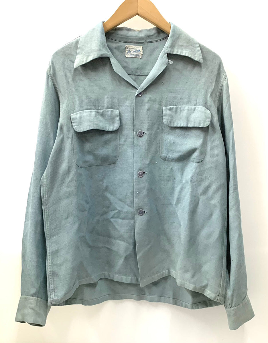 US古着 50s ヴィンテージ Vintage 50s~60s loop collar shirt -jim CLINTON シャツ 無地 ブルー  201MT-1946 | 古着通販のドンドンサガール