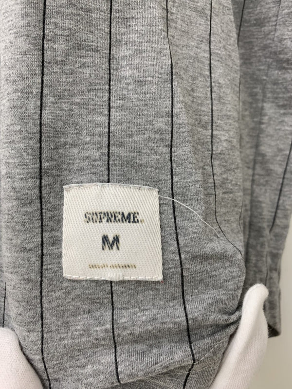 シュプリーム SUPREME ベースボールシャツ 長袖 カットソー ロゴ ロンT ストライプ グレー Mサイズ 201MT-744