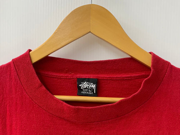 ステューシー STUSSY オールドステューシー OLD STUSSY 80s 80年代 黒タグ ラスタ クラウン 王冠 USA製 Tシャツ プリント レッド Lサイズ 201MT-1406