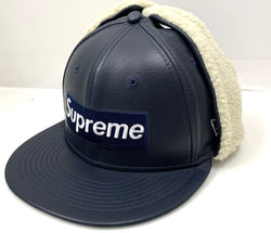 【中古】シュプリーム SUPREME ニューエラ New Era 22AW Supreme leather earflap box logo new era フライトキャップ 帽子 メンズ帽子 キャップ ロゴ ネイビー 201goods-245