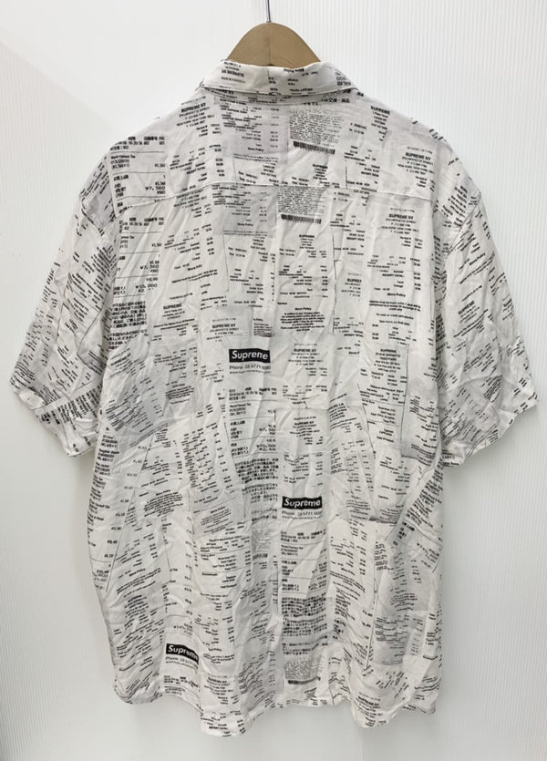 シュプリーム SUPREME Receipts Rayon S/S Shirt 2020AW レシート 半袖シャツ 総柄 ホワイト LLサイズ 201MT-218