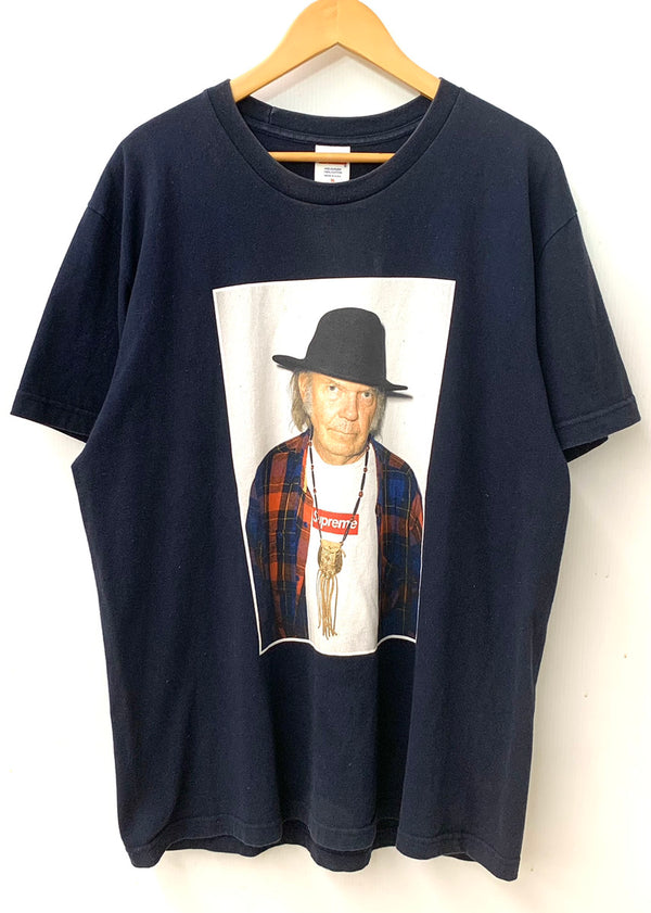 シュプリーム SUPREME 15ss ニール・ヤング フォト Neil Young Photo Tee  USA製 Tシャツ ロゴ ネイビー LLサイズ 201MT-1740