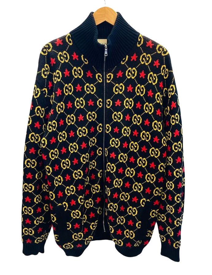 グッチ GUCCI JACQUARD BOMBER JACKET GG スター ジャガードボンバージャケット ニットジャケット羽織 トップス GG柄  ジャケット 総柄 ブラック Mサイズ 101MT-1595 | 古着通販のドンドンサガール