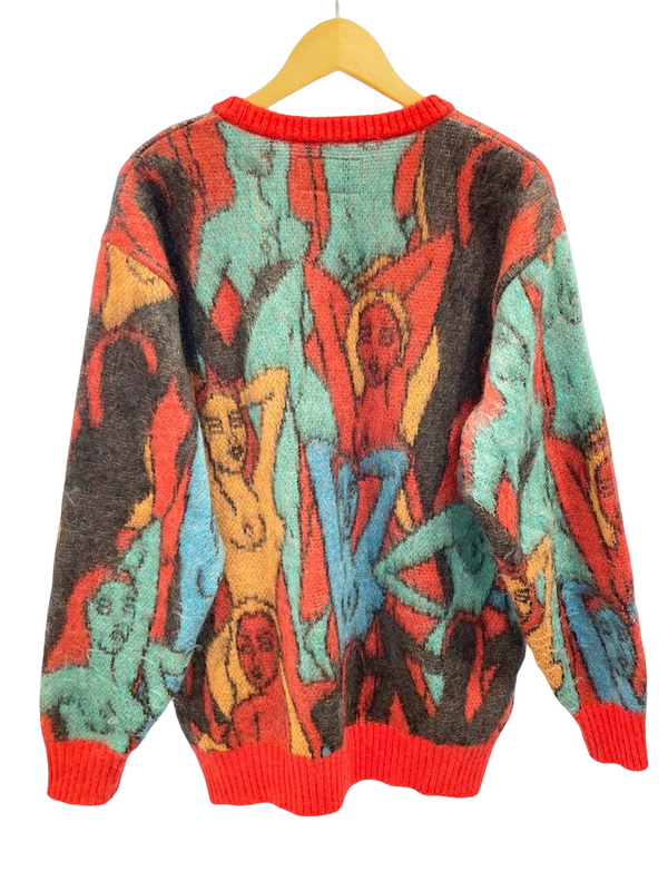 ワコマリア WACKO MARIA YULA 百女図 MOHAIR KNIT JACQUARD SWEATER モヘア プルオーバー ニット 22AW RED マルチカラー Made in JAPAN 日本製  セーター 総柄 マルチカラー Lサイズ 101MT-1436