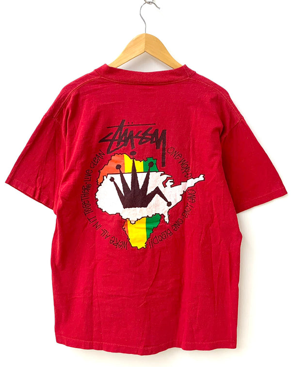 ステューシー STUSSY オールドステューシー OLD STUSSY 80s 80年代 黒タグ ラスタ クラウン 王冠 USA製 Tシャツ プリント レッド Lサイズ 201MT-1406