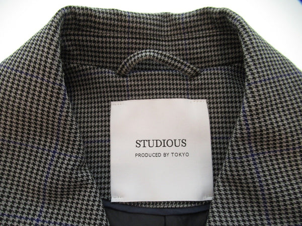 STUDIOUS ステュディオス ステンカラージャケット  ハウンドトゥースチェック 千鳥格子 グレー ジャケット 上着 メンズ サイズ1 (TP-858)