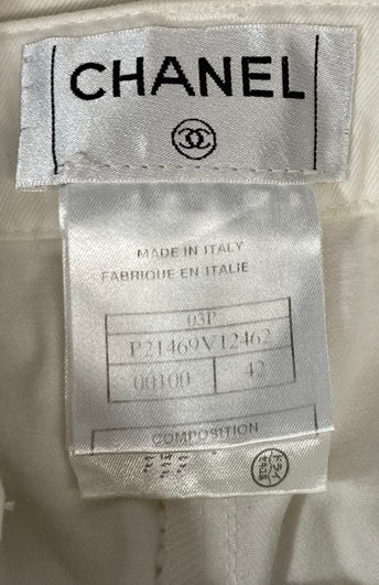 シャネル CHANEL サイドラインパンツ コットンパンツ 白×黒 イタリア製 ボトムスその他 ライン ホワイト サイズ42 101LB-11