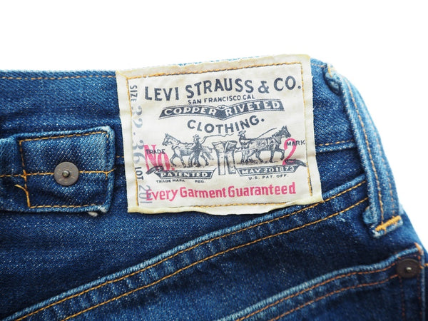 リーバイス Levi's 201 レプリカ デニムパンツ ジーンズ W32×L36 32インチ 555 ボタンフライ シンチバック セルビッチ アメリカ製 デニム 無地 ネイビー 101MB-150