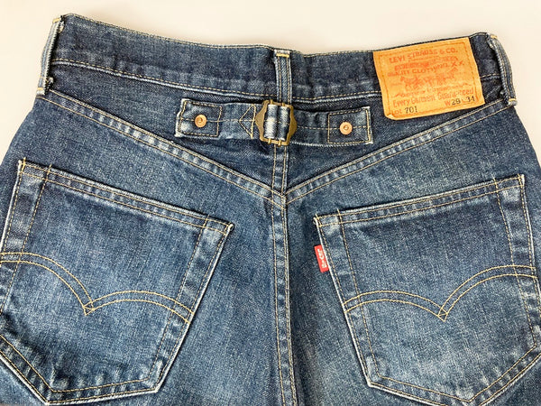 リーバイス Levi's 90S LEVI'S 701XX ビンテージ レプリカ ビックE 赤耳 J22 デニム ジーンズ ボトム DENIM ネイビー系 Made in JAPAN デニム 無地 ネイビー W29L34 101MB-221