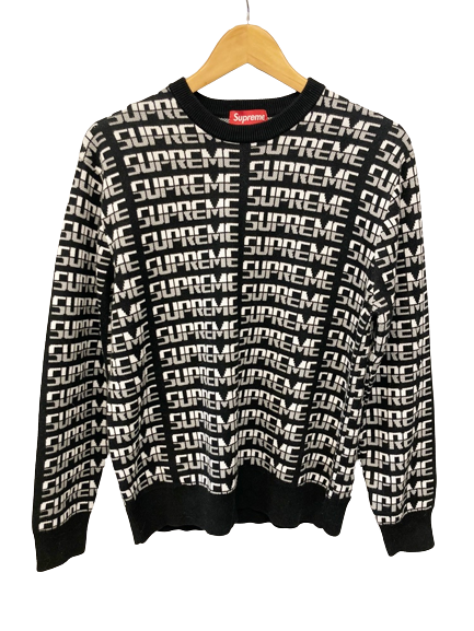 シュプリーム SUPREME Repeat Sweater ロゴ総柄 クルーネック コットンニット セーター 17AW ブランドロゴ ブラック系 黒 プルオーバー  セーター 総柄 ブラック Sサイズ 101MT-1043