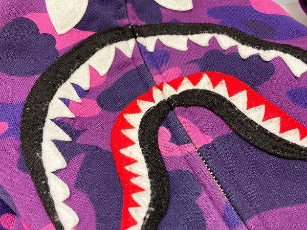 ア ベイシング エイプ A BATHING APE PONR Shark Full Zip Hoodie Purple ファースト カモ シャーク フル ジップ フーディー パープル系 紫 カモフラ柄 Made in JAPAN 日本製 001ZPF801007X パーカ カモフラージュ・迷彩 パープル Lサイズ 101MT-1457