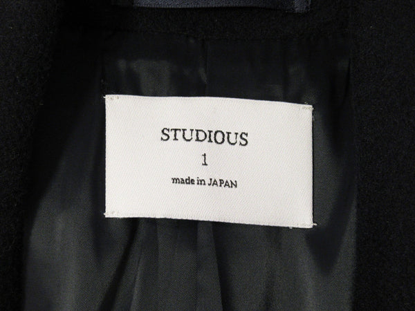 STUDIOUS ステュディオス ストレッチ メルトン チェスターコート ウール ネイビー メンズ サイズ1