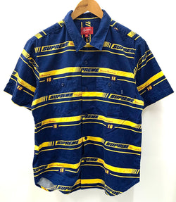 シュプリーム SUPREME 18ss Striped Racing Work Shirt 半袖シャツ ロゴ ネイビー Mサイズ 201MT-1945