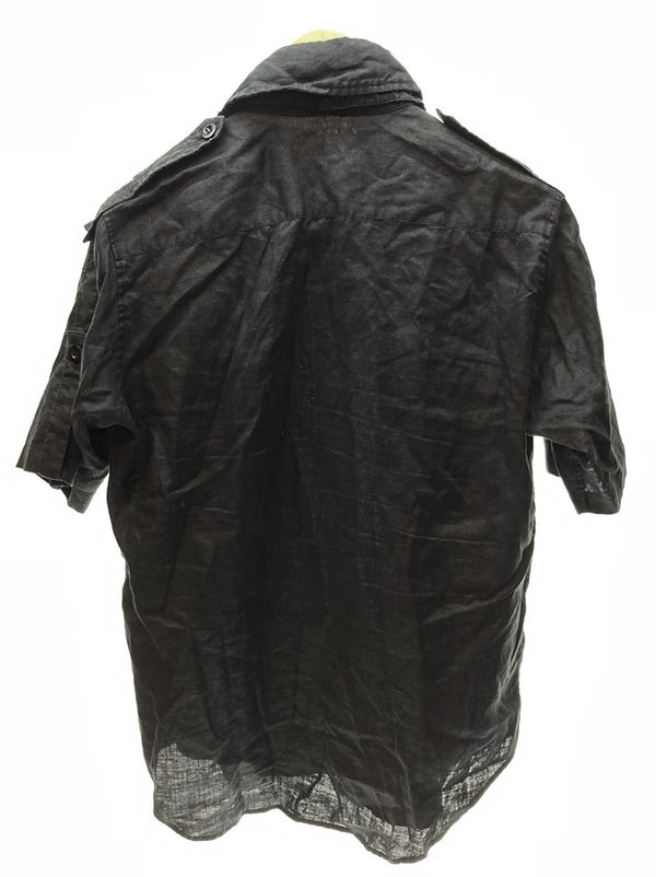 ヨウジ ヤマモト YOHJIYAMAMOTO 半袖 シャツ shirt ブラック 黒 リネン POUR HOMME made in JAPAN サイズ3 半袖シャツ 無地 ブラック 101MT-568