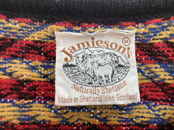 ジャミーソンズ JAMIESON'S  Vネックカーディガン スコットランド製 ウール100％ 総柄  カーディガン 総柄 マルチカラー Mサイズ 101MT-274