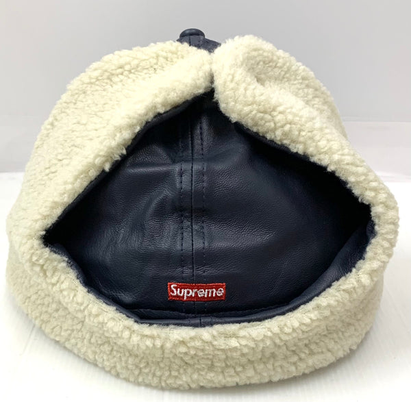 【中古】シュプリーム SUPREME ニューエラ New Era 22AW Supreme leather earflap box logo new era フライトキャップ 帽子 メンズ帽子 キャップ ロゴ ネイビー 201goods-245