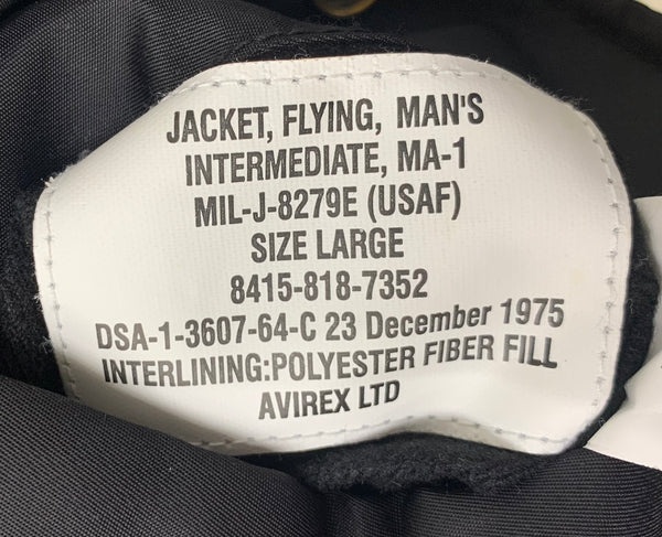 アヴィレックス AVIREX MA-1フライトジャケット U.S.NAVAL AVIATION 6182132 ジャケット ロゴ ブラック Lサイズ 201MT-1952