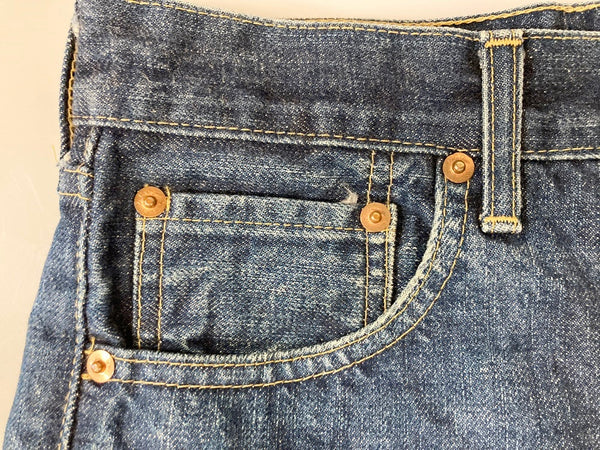 リーバイス Levi's 90S LEVI'S 701XX ビンテージ レプリカ ビックE 赤耳 J22 デニム ジーンズ ボトム DENIM ネイビー系 Made in JAPAN デニム 無地 ネイビー W29L34 101MB-221