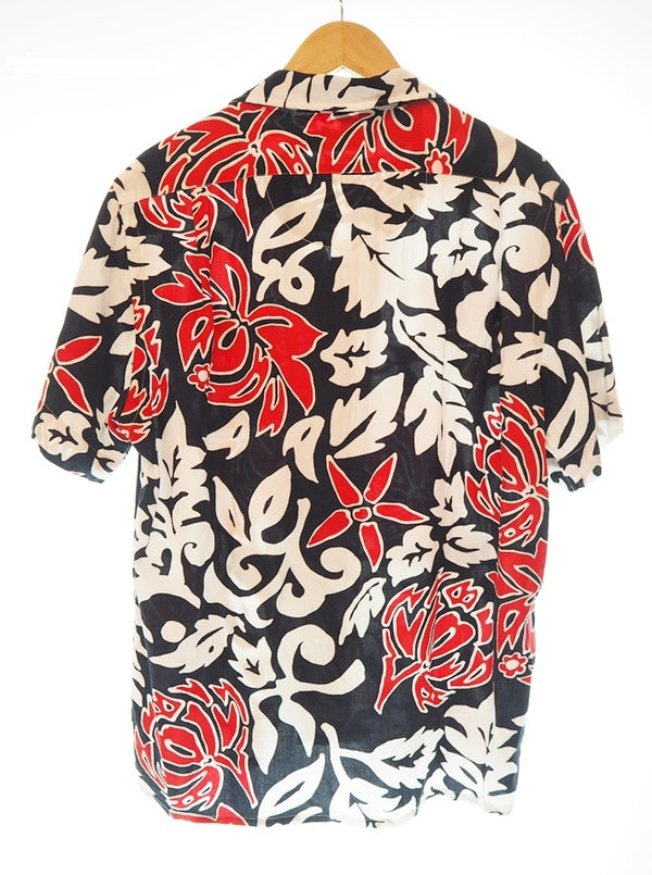 ラルフローレン RalphLauren POLO アロハシャツ 開襟シャツ カジュアルシャツ  黒×赤×白 半袖シャツ 総柄 ブラック Mサイズ 101MT-860