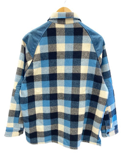 ア ベイシング エイプ A BATHING APE ウール シャツジャケット エルボーパッチ ブルー系 青 Made in JAPAN  ジャケット チェック ブルー Mサイズ 101MT-1756