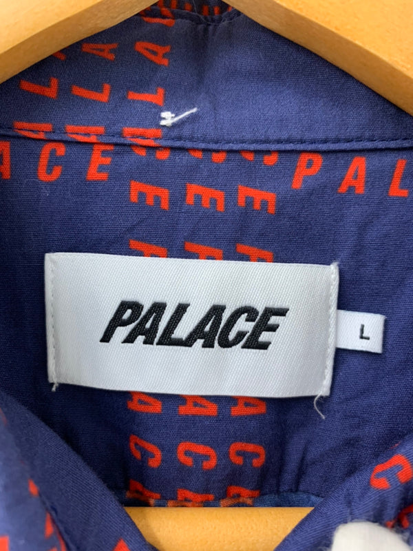 パレス PALACE MULTI PALACE SHIRT 格子柄 総柄 半袖シャツ ロゴ ネイビー Lサイズ 201MT-881