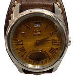 サード SAAD レザーバンド腕時計 デイト アナログ ブラウン×シルバー こげ茶 メンズ腕時計101watch-45