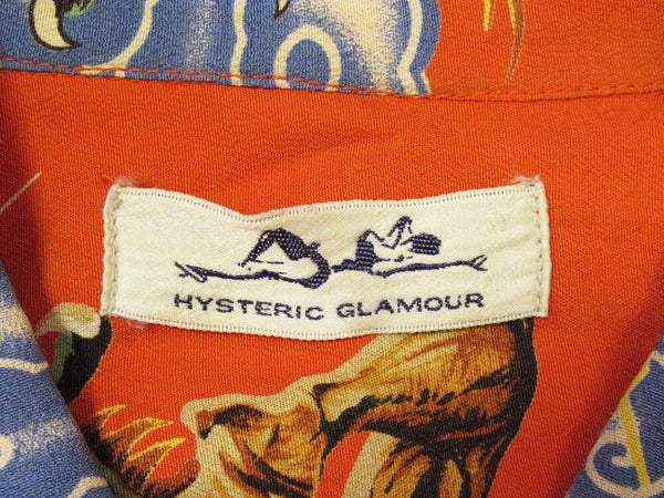 HYSTERIC GLAMOUR ヒステリックグラマー BRUCE LEE SHIRT ブルースリー アロハシャツ タイガー&ドラゴン レーヨン レッド 赤 半袖 総柄  サイズフリー (TP-757)