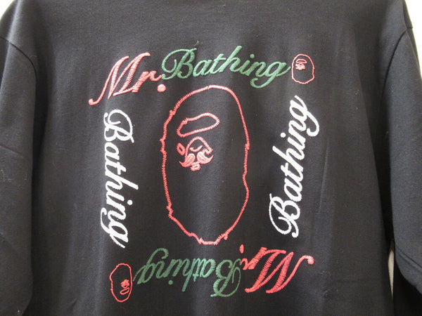 A BATHING APE ア ベイシング エイプ Authentic Mr Bathing Ape Black 刺繍 Tシャツ ブラック コットン サイズL メンズ 7G30111001 (TP-585)