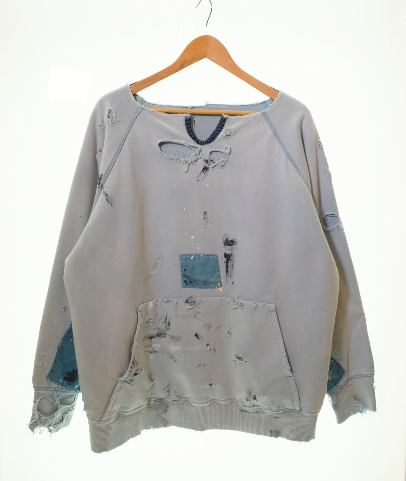 ジャクソンマティス JACKSON MATISSE 21AW BORO sweatshirt ダメージ加工 グランジ JM21AW044 スウェット  総柄 ブルー Lサイズ 103MT-72