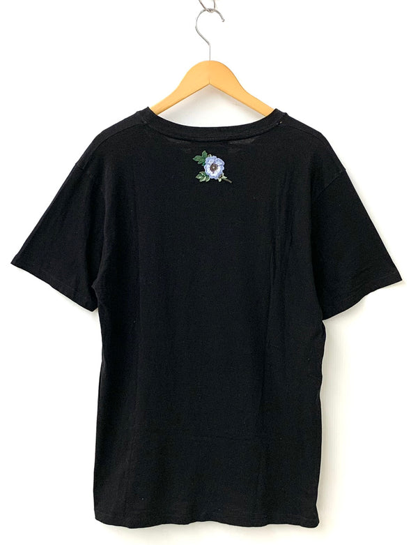 グッチ GUCCI クルーネック Tee シェリーライン インターロッキング 花 刺繍 ユニセックス Tシャツ ロゴ ブラック Sサイズ 201MT-1200