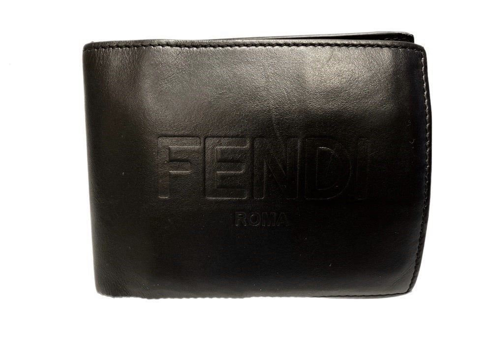 フェンディ FENDI FENDI ROMA レザー 二つ折り 財布 黒 Made in ITALY