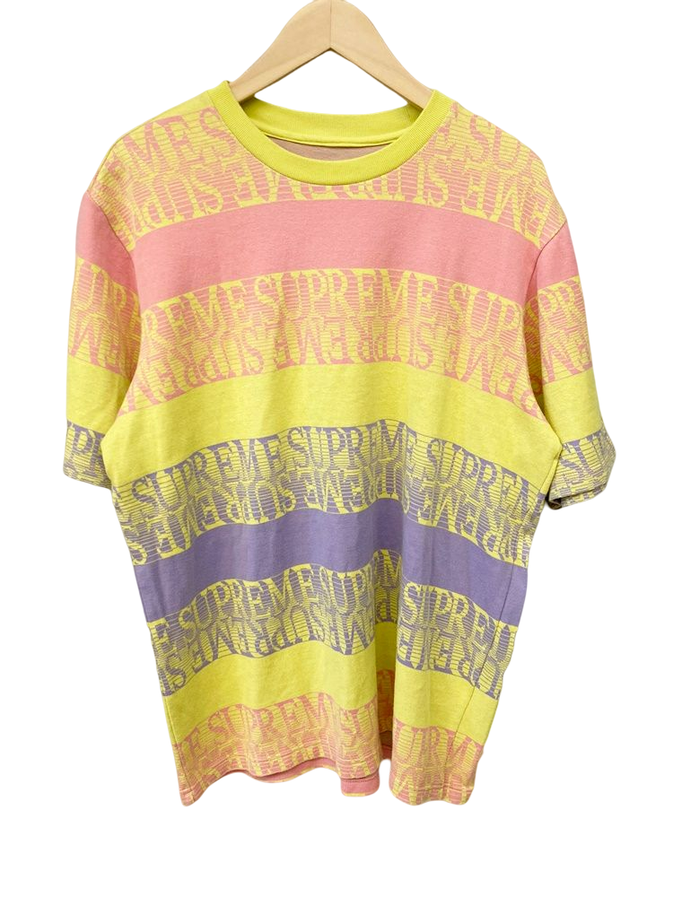シュプリーム SUPREME Text Stripe Jacquard S/S Top Yellow 19SS 半袖 トップス マルチカラー系  Tシャツ 総柄 マルチカラー Mサイズ 101MT-1239
