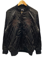 ステューシー STUSSY Satin Palm Souvenir Jacket スカジャン サテンジャケット キルティング ブラック系 黒   ジャケット 刺繍 ブラック Mサイズ 101MT-1705