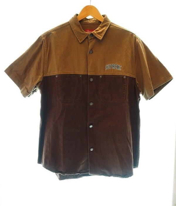 シュプリーム SUPREME 19SS 2-Tone Denim S/S Shirt ブラウン×ライトブラウン  半袖シャツ ワンポイント ブラウン Mサイズ 101MT-68
