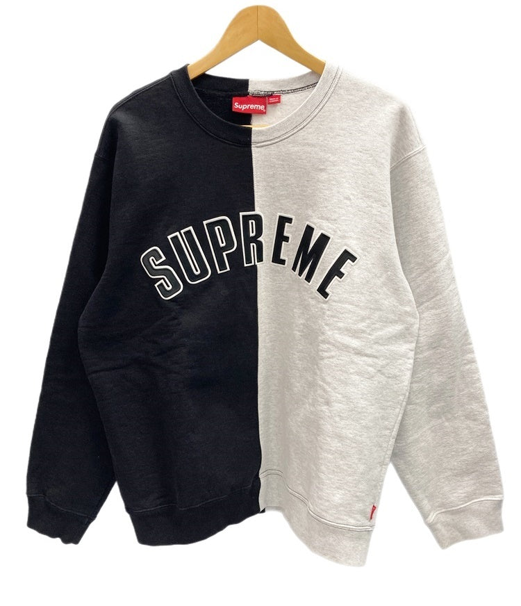 シュプリーム SUPREME Split Crewneck Sweatshirt 18FW アーチロゴ 黒 グレー スウェット ロゴ ブラック  Lサイズ 101MT-1982