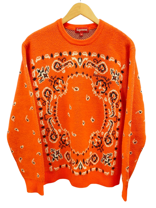 シュプリーム SUPREME Bandana Sweater Orange バンダナ セーター プルオーバー ニット 刺繍ロゴ オレンジ系  セーター 総柄 オレンジ Mサイズ 101MT-1372