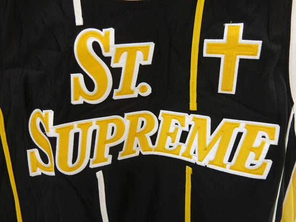 Supreme シュプリーム 20SS St．Supreme Basketball Jersey タンクトップ バスケットボール ジャージ ロゴ  ナイロン ブラック 黒 イエロー トップス 袋付き サイズM メンズ (TP-796)