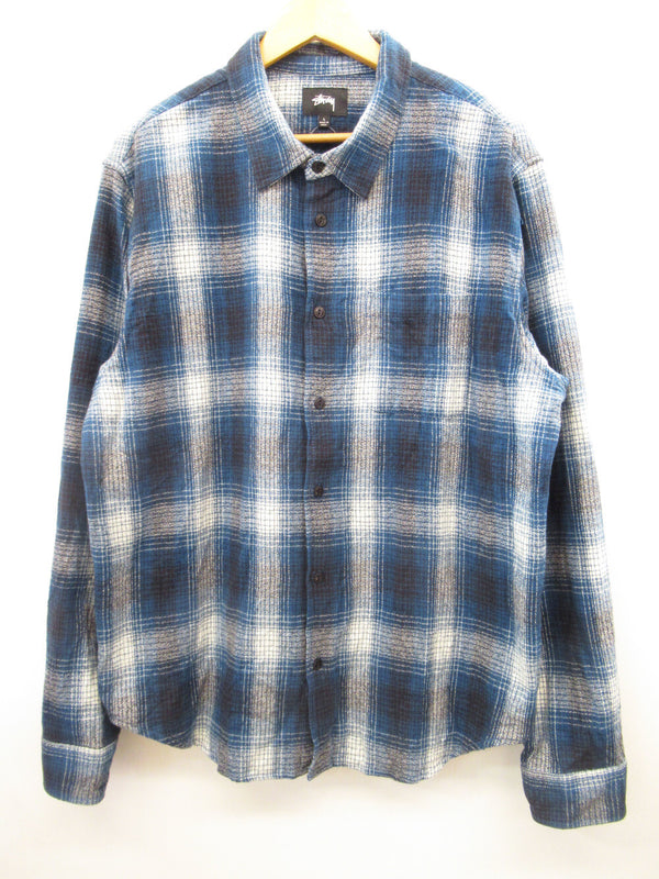 STUSSY ステューシー Alton Plaid Shirt 長袖 シャツ ネルシャツ オンブレチェック ブルー 青 綿100％ サイズL メンズ 1110022 (TP-790)