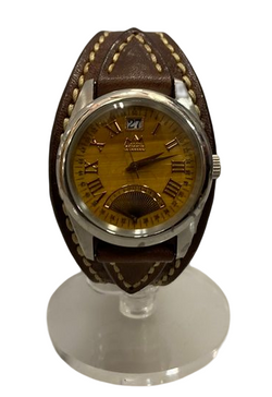 サード SAAD レザーバンド腕時計 デイト アナログ ブラウン×シルバー こげ茶 メンズ腕時計101watch-45
